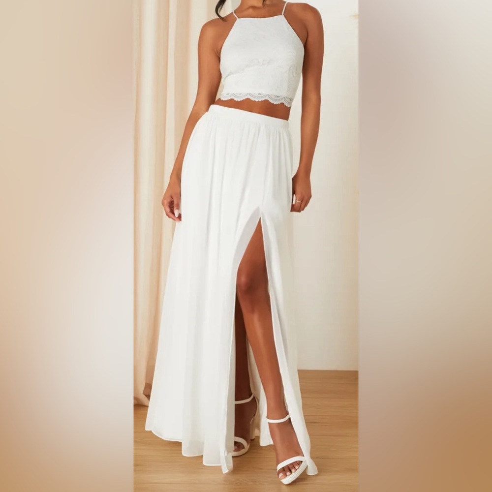 Lulu's White Maxi Skirt with High Front Slit - Like New!